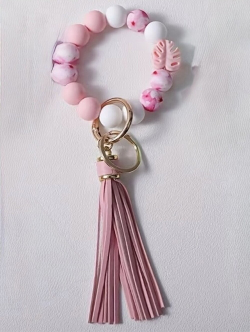 Pink Beaded Tassel Key Holder Wristlet